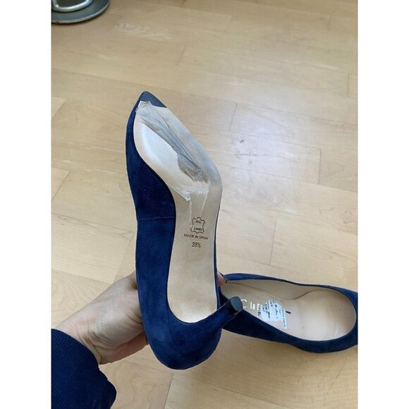 NEW La Canadienne Pointed Toe Suede Navy Blue Heel BNWT Spain - Picture 6 of 6